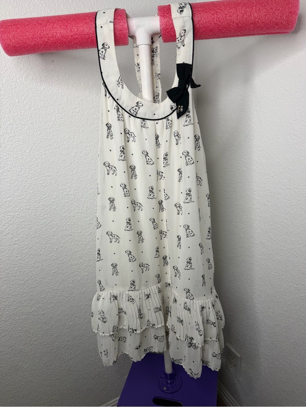 Mary Engelbreit White Dress with Black Puppy Print and Bow
